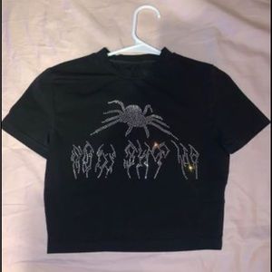 Black rhinestone crop top